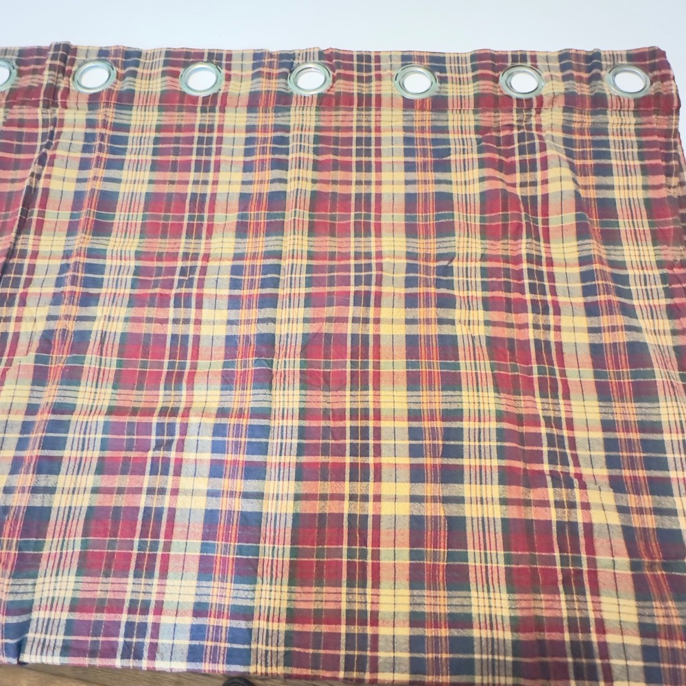 Plaid Curtain 2 Panels Red Tan Blue Cotton Grommet Top 75x58 Farmhouse Lodge